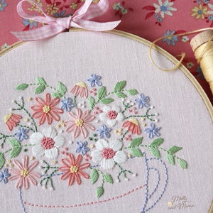 PDF PATTERN 'Tea Time Posy Stitchery' Floral Hand Embroidery Design and Template for Stitchery, With Hoop Art Display Instructions image 6