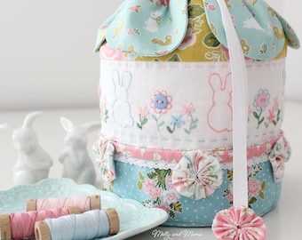 Easter Dilly Bag Sewing Pattern - Drawstring Bag With Bunny Embroidery (PDF Download)