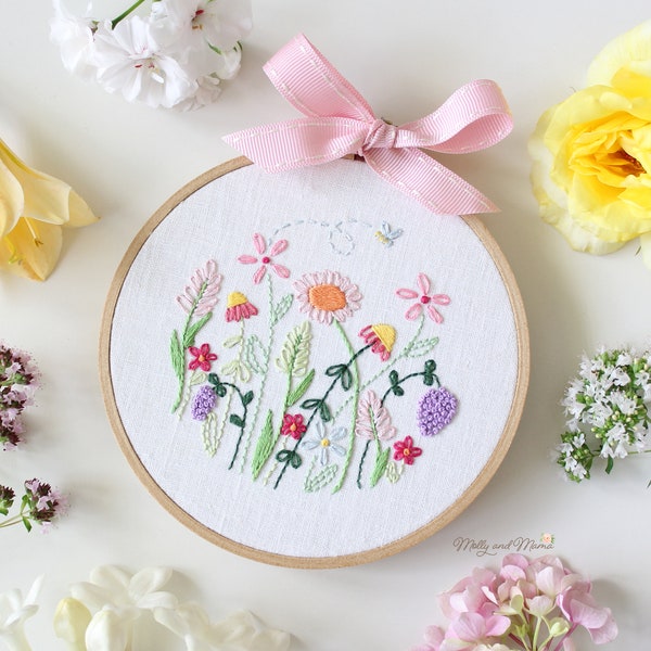 PDF PATTERN 'Nan's Garden' - Floral Hand Embroidery Design and Template for Stitchery, With Hoop Art Display Instructions