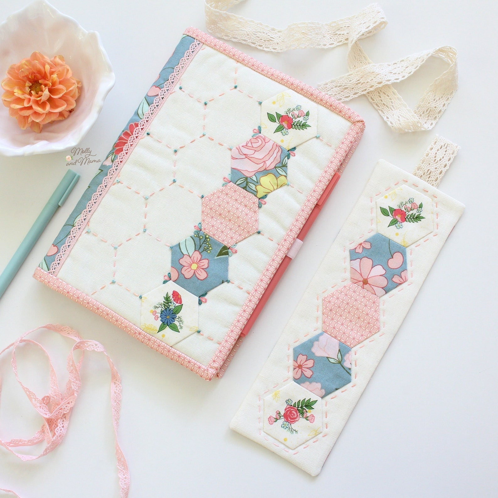 Hexagon Reflections Journal Cover Sewing Pattern PDF Instant Download for Embroidered, English