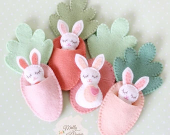 Bitty Bunnies Felt Sewing Pattern – Hand Stitched Bunnies In Carrots (PDF Download)