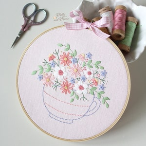 PDF PATTERN 'Tea Time Posy Stitchery' Floral Hand Embroidery Design and Template for Stitchery, With Hoop Art Display Instructions image 3