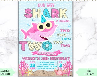 Baby Shark 2nd Birthday Invitation Template