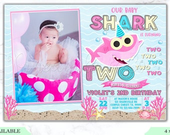 Baby Shark 2nd Birthday Invitation Template