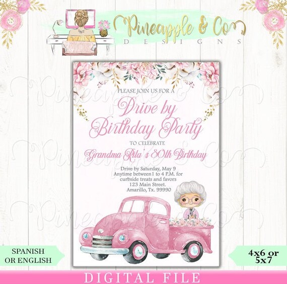 Birthday Parade Grandma Birthday Invitation Drive By Birthday Etsy