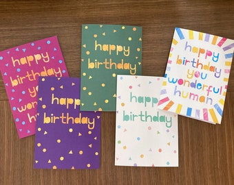 Set of 5 colourful birthday cards bundle