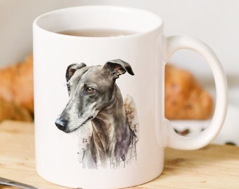 Personalisable Mug With Galgo Portrait, Sighthound Aquarelle, Breed Name or Desired Name on Request , Painterly Pottery Mug in Watercolours