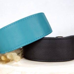 Collare pull stop in pelle, martingala realizzata su misura per levrieri e altre razze, collare in pelle nei colori nero e turchese scuro