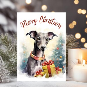 Weihnachtskarte Weihnachtlicher-Windhund, Tolle Klappkarte mit einem Windhund, Weihnachtsgrüße Merry Christmas für Hundebesitzer
