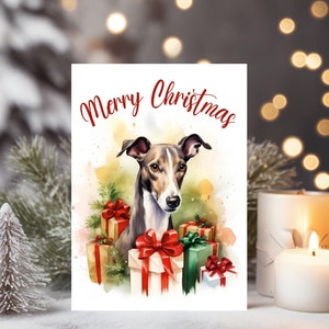 Weihnachtskarte Weihnachtlicher-Windhund, Tolle Klappkarte mit einem Windhund, Weihnachtsgrüße Merry Christmas für Hundebesitzer