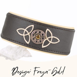 Wide celtic sighthound collar made of leather, nordic embroidered leather collar with rivets, made to measure noble dark brown collar