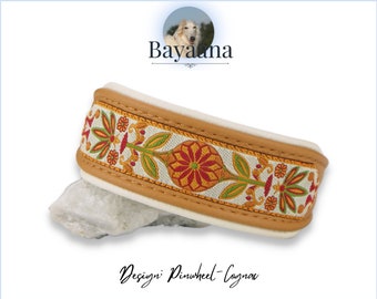 Narrow greyhound collar made of leather, custom-made collar with border, elegant leather collar in Indian style