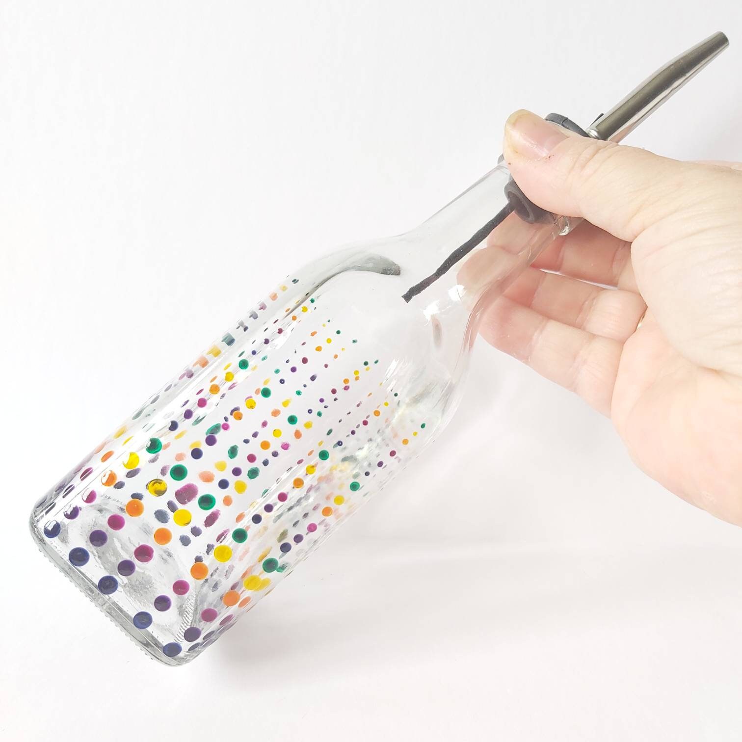 Olive Oil Rainbow Dots Dispenser Kitchen Soap Bubble Bath Handpainted