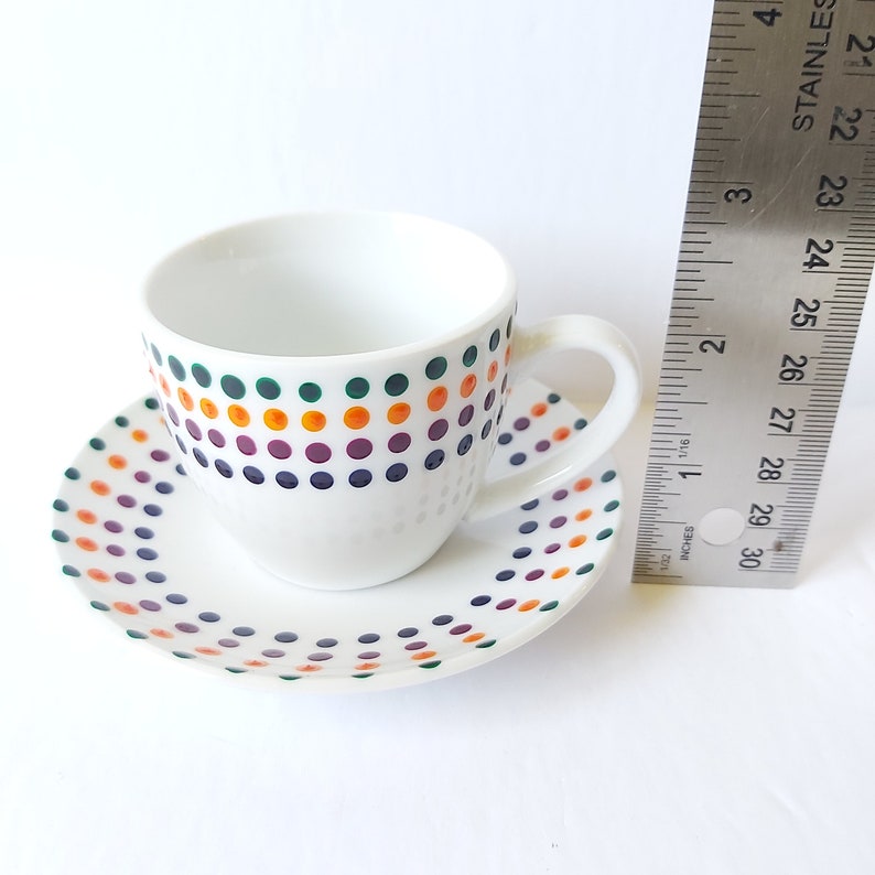 Espresso Fiesta Dots Cup and Saucer Hand Painted Porcelain Set Etsy
