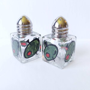 Olive Salt and Pepper Mini Green Pimento Hand Sainted Shakers