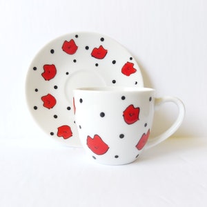 Espresso Smoochies Handpainted Lips Kisses Love Cup and Saucer Porcelain Set image 3