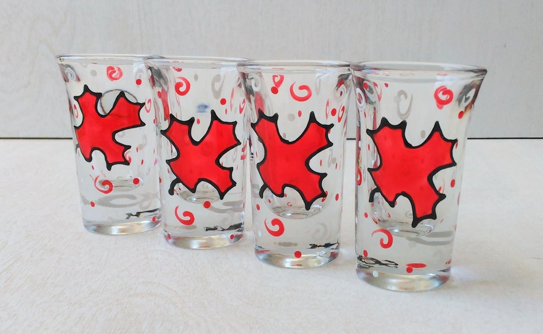 Maple Leaf Canada Shot Glasses Handpainted Etsy