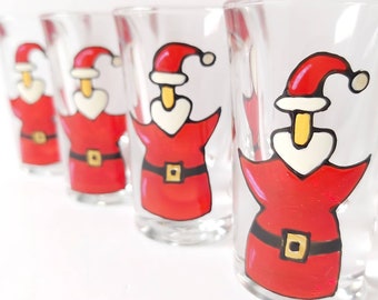 Santa Christmas Holiday Shot Glasses Hand Painted