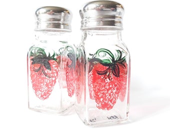 Strawberry Fruit Berry Abstract Salt and Pepper Hand painted Shakers
