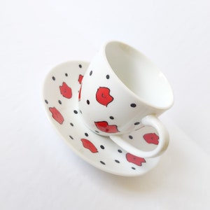 Espresso Smoochies Handpainted Lips Kisses Love Cup and Saucer Porcelain Set image 5