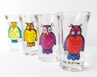 Owl Shot Glass Funky Handpainted