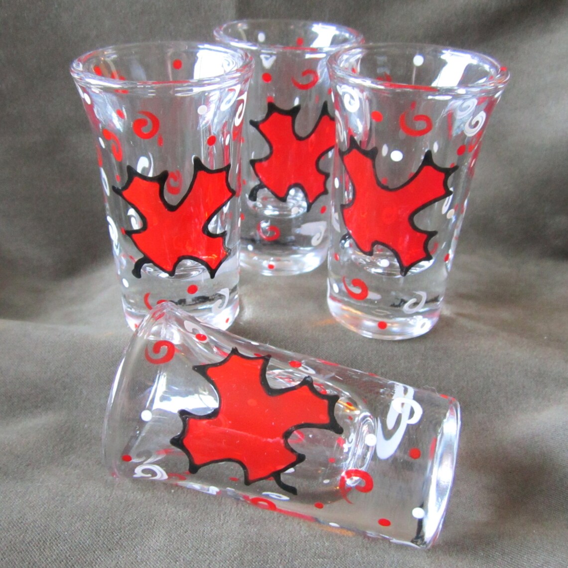 Maple Leaf Canada Shot Glasses Handpainted Etsy