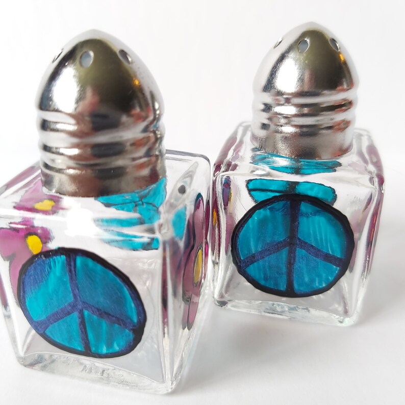Mini Salt & Pepper Hippie Peace and Flowers Handpainted Mini Shakers Etsy