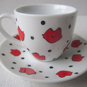 Espresso Smoochies Handpainted Lips Kisses Love Cup and Saucer Porcelain Set image 7