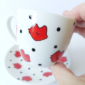 Espresso Smoochies Handpainted Lips Kisses Love Cup and Saucer Porcelain Set image 6