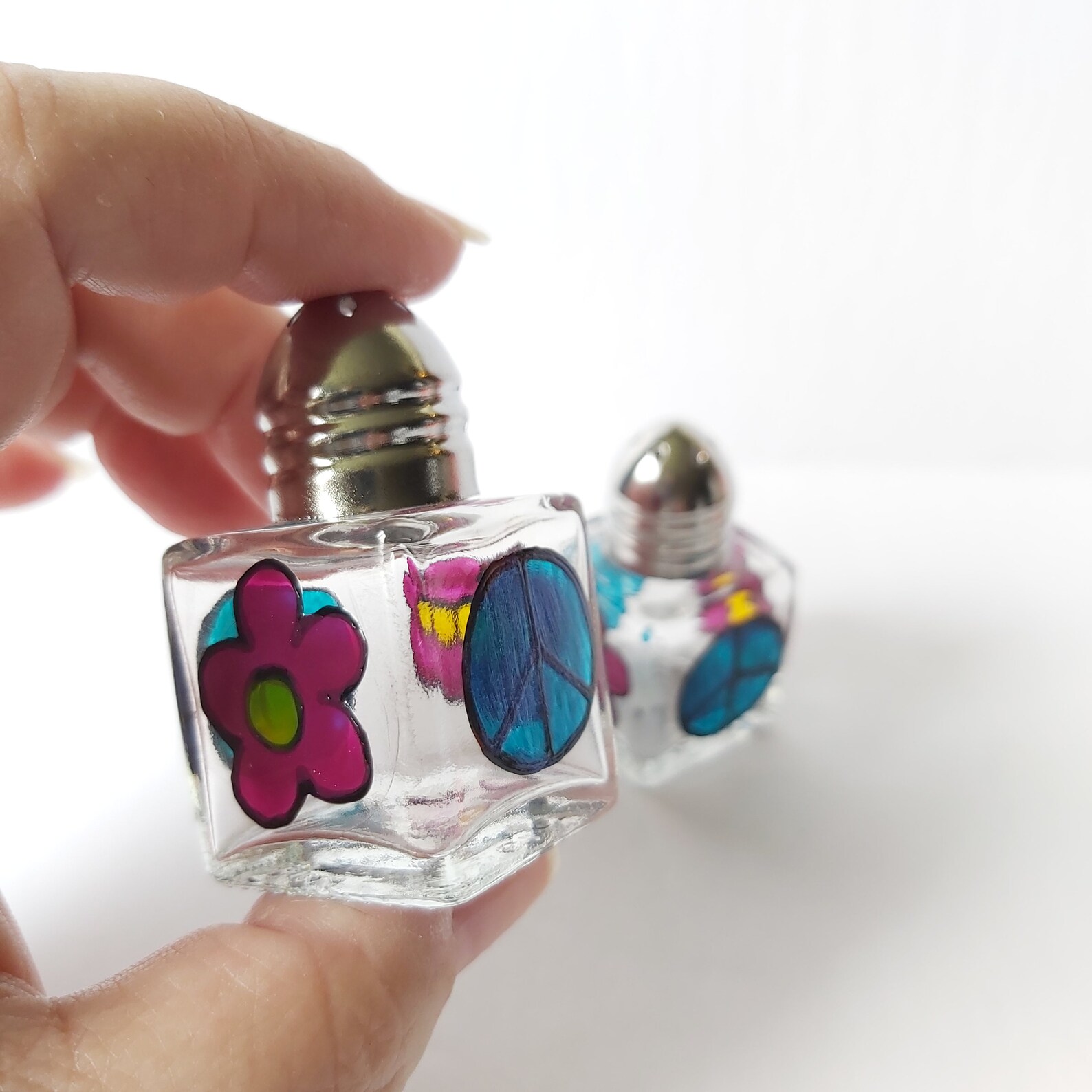 Mini Salt & Pepper Hippie Peace and Flowers Handpainted Mini Shakers Etsy