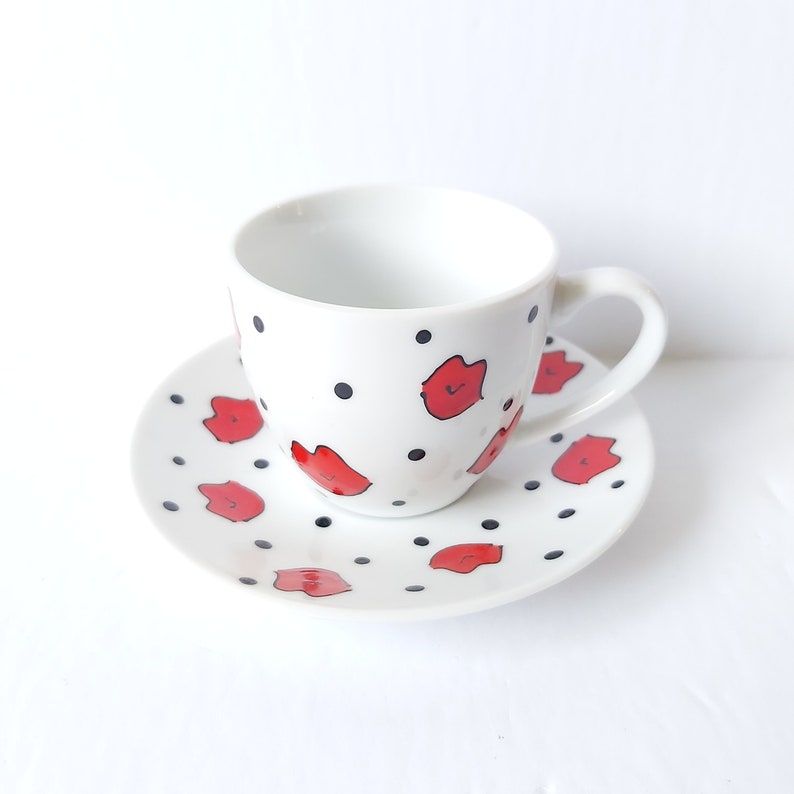 Espresso Smoochies Handpainted Lips Kisses Love Cup and Saucer Porcelain Set image 4