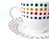 Espresso Fiesta Dots Cup and Saucer Hand painted Porcelain Set