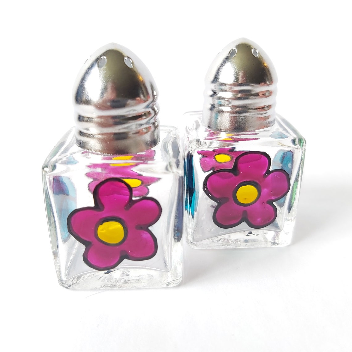 Mini Salt & Pepper Hippie Peace and Flowers Handpainted Mini Shakers Etsy