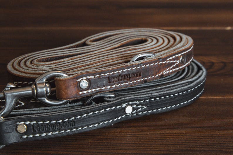 Two Handled Latigo Leather Prong Collar Leash Etsy