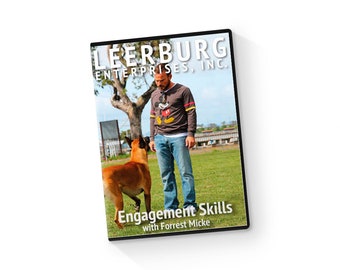 May include: DVD cover featuring a man and a dog in a field. The cover is titled "Engagement Skills" with the text "Leerburg Enterprises, Inc." and "with Forrest Micke" below the title.