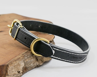 1" wide Flat Latigo Leather Dog Collar with BRASS Hardware