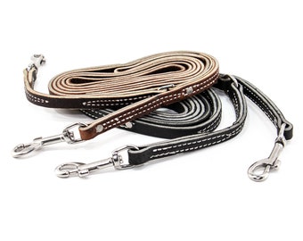 1/2" wide Latigo Leather Prong Collar Leash with Two Handles