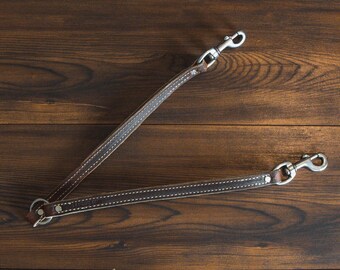 Handmade Latigo Leather Two Dog Lead with Stainless Steel Hardware