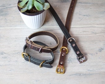 1/2" Wide BROWN Latigo Leather Puppy/Small Dog Collar with BRASS Hardware