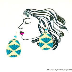 Türkisblaue Tropfen Ohrringe, türkisblau -Drop -in -weiß -in -White, Tropfen, silberne Schlafform