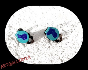 Earrings: Mini clips for woman or teenager or little girl turquoise/purple color