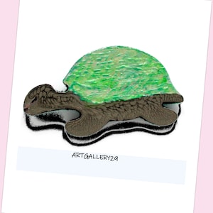 Tortoise brooch handmade in wood, hand painted, gray and green ~ Big wooden brooch turtle
