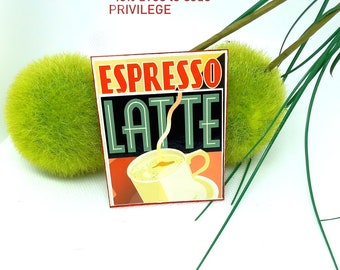 Large Italian inspired PUB brooch large fake square EXPRESSO LATTE, gift idea about Italy, original Italian brooch gift