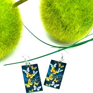 Boucles d'oreilles argent 925 papillons multiples sur fond bleu canard, cadeau pour elle amie copine anniversaire maîtresse maman image 4