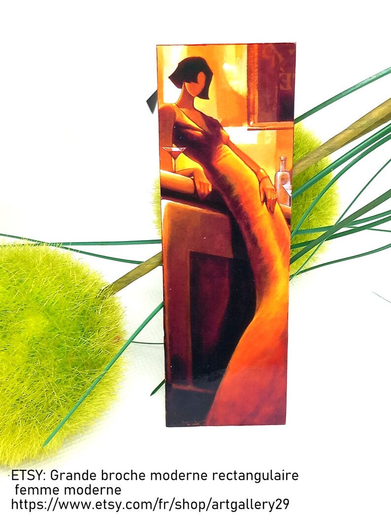 BROOCH_ Large MODERN RECTANGULAR brooch, modern woman, brown/orange brooch gift image 1