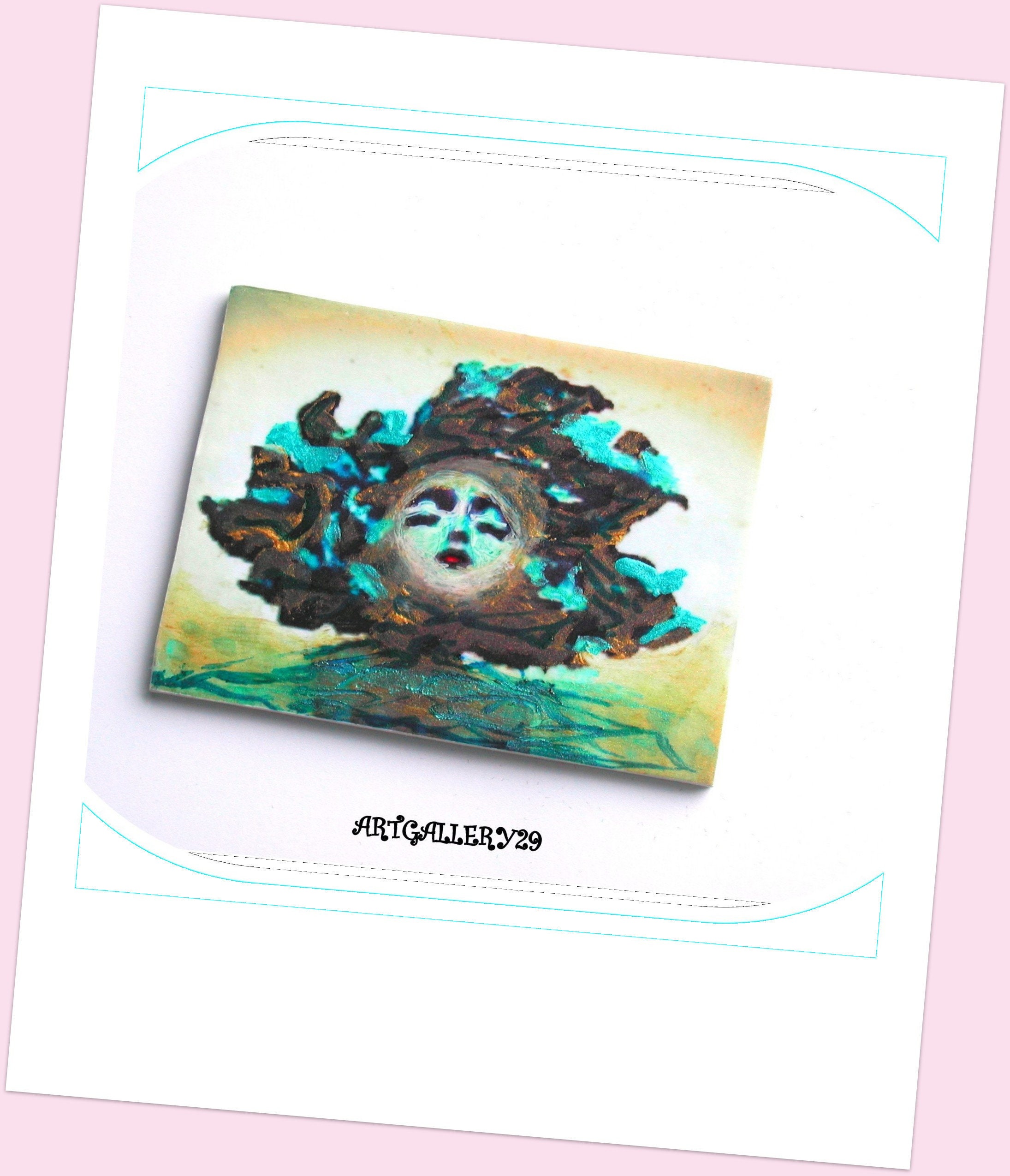 Magnet Aimant de Frigo, Magnet Peinture Fait Main Tête Féerique Pièce Unique, Réalisée sur Magnet, C