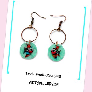 ETSY // Orecchini creoli, pesci colorati, pesci ingenui, ganci di bronzo, stile marino, marino, gioielli marini, regalo marino