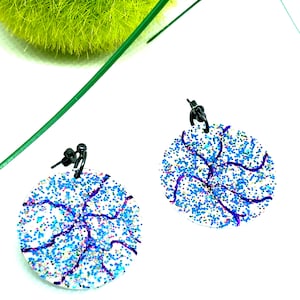 Large ROUND GLITTER earrings blue purple festive luminous sequin earrings SPARKLING effect