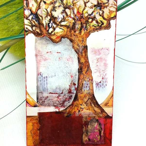 BROCHE_ Grande broche rectangulaire Grande broche arbre peinture d'art broche artisitique, cadeau broche originale fait main