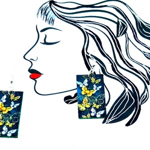Boucles d'oreilles argent 925 papillons multiples sur fond bleu canard, cadeau pour elle amie copine anniversaire maîtresse maman image 1